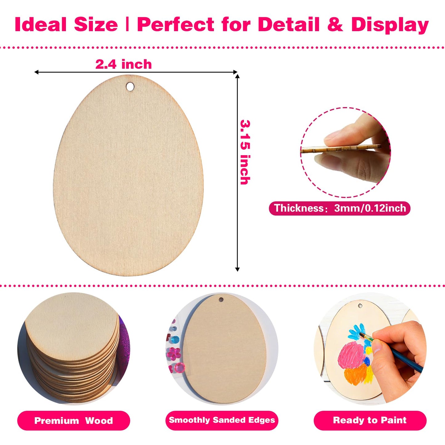 Mother's Day Egg Wood Painting Kit, 36 Unfinished Blank Wooden Eggs with Hanging Ropes, DIY Spring Crafts and Family Activities, Easter Tree Ornaments, Home Holiday Decorations and Party Supplies
