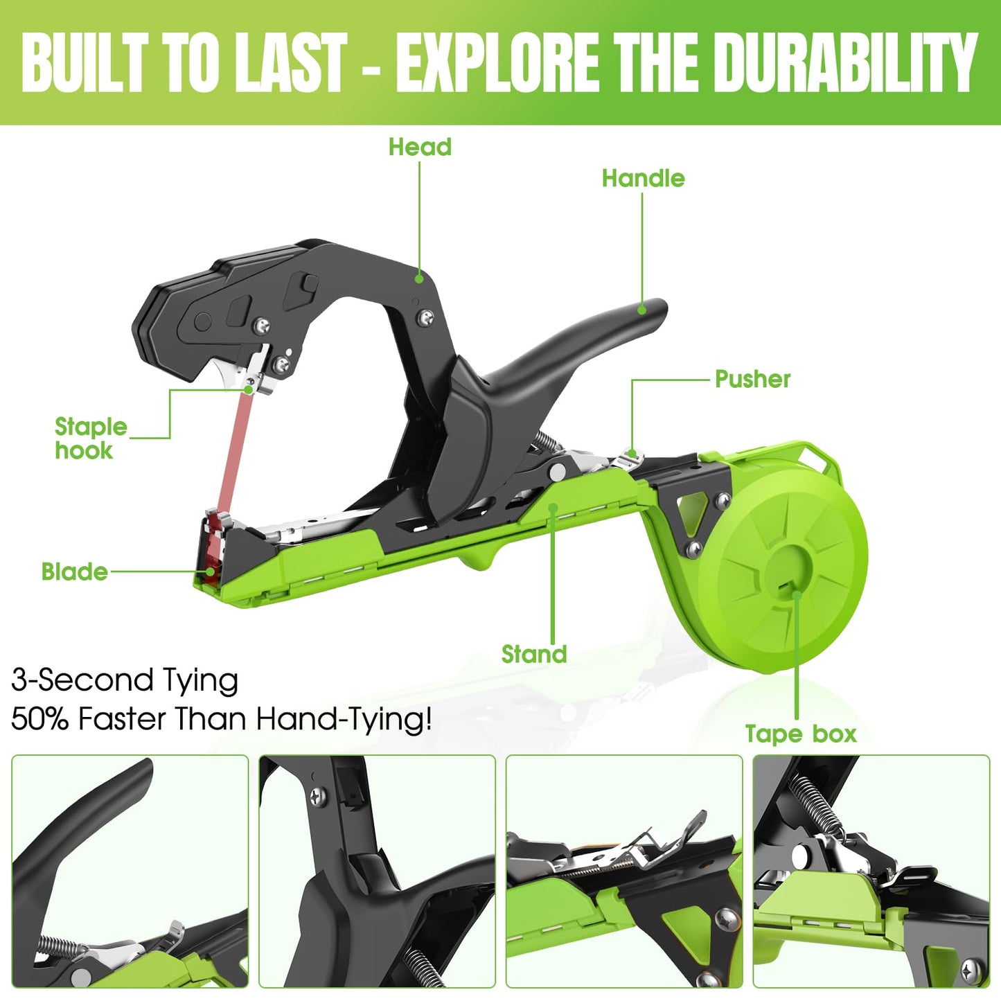 SWANSOFT Plant Tying Machine, Lightweight Plant Vine Tying Tape Machine Tool, Planting Tape Gun for Tomatoes, Grapes and Vegetable Garden, Come with 20000pcs Staples 20 Rolls (Green-New)