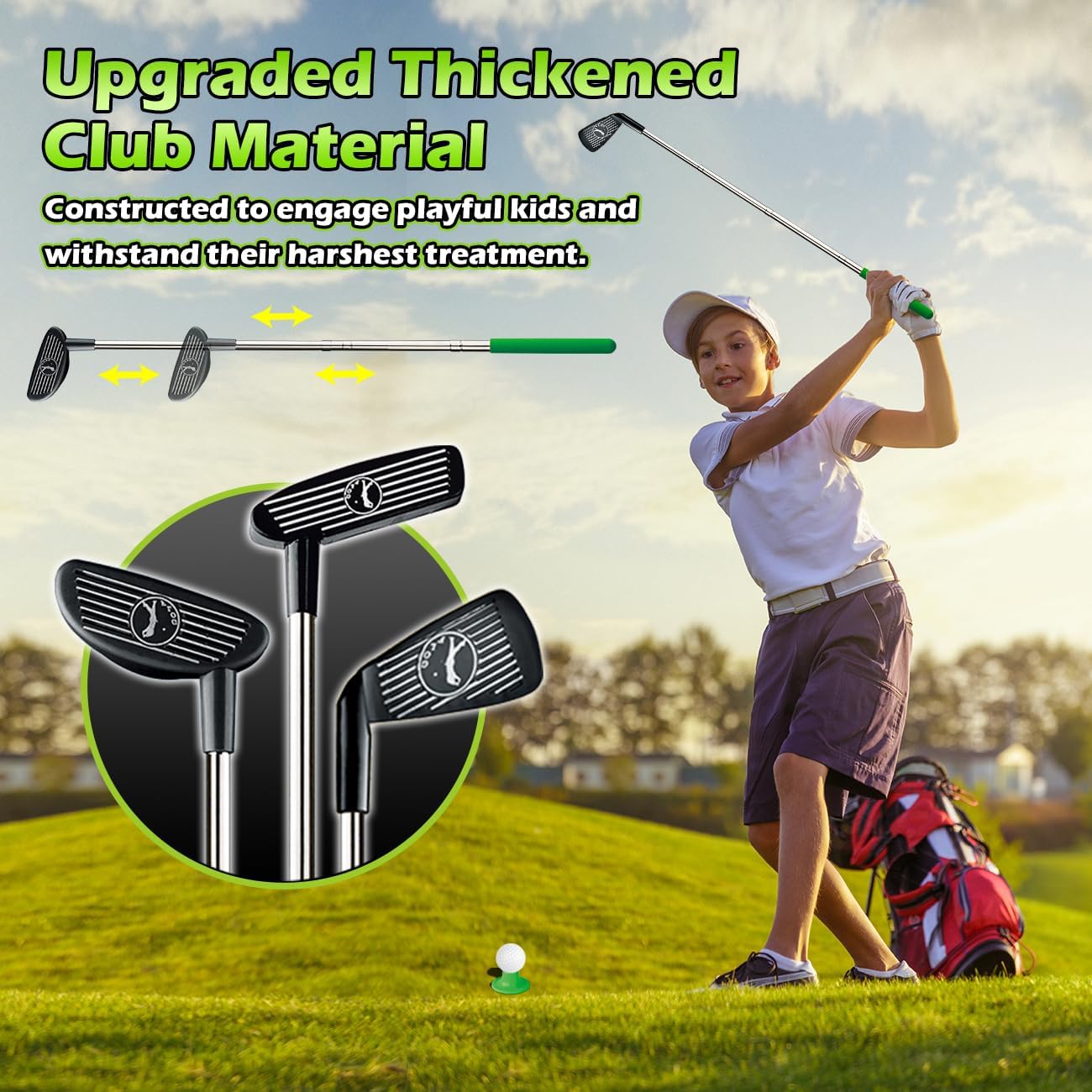 3 in 1 Kids Golf Set with Dinosaur Automatic Golf Returner, Golf Cornhole Board, Led Light Up Balls, Putting Mat, 3-8 Toddler Mini Golf Games, Indoor Outdoor Golf Toys Gift for Boys Girls 3+