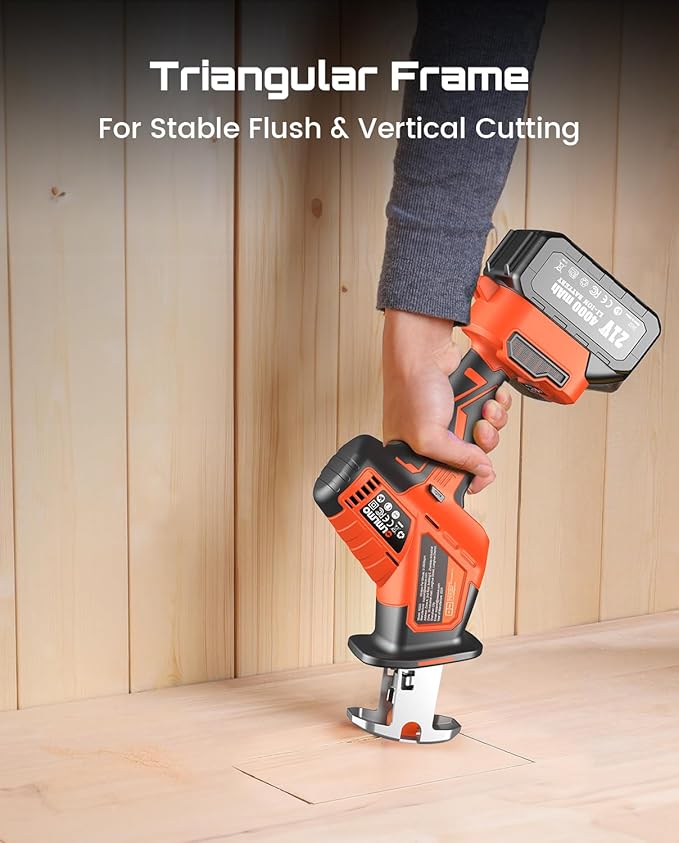 Cordless Reciprocating Saw With 8 Blades – 2×4000mAh Batteries, Brushless Motor, Variable Speed 0‑3200 SPM, Tool‑Free Blade Change, Power Reciprocating Saw for PVC Wood, Metal Cutting DIY