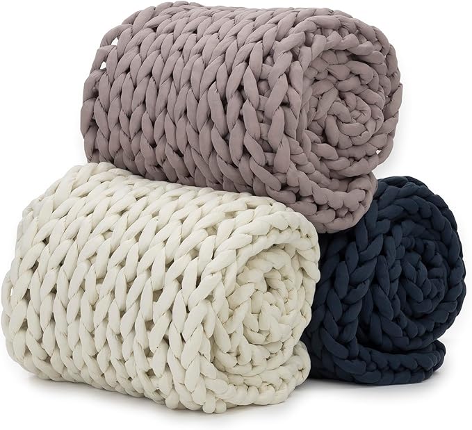 Nuzzie Chunky Knit Weighted Blanket - Breathable, Cooling, Hand Made Knit Throw Blanket for Sleep - Machine Washable, Stylish Decor Design (Dusty Rose, Queen | 28lbs | 80"x80")