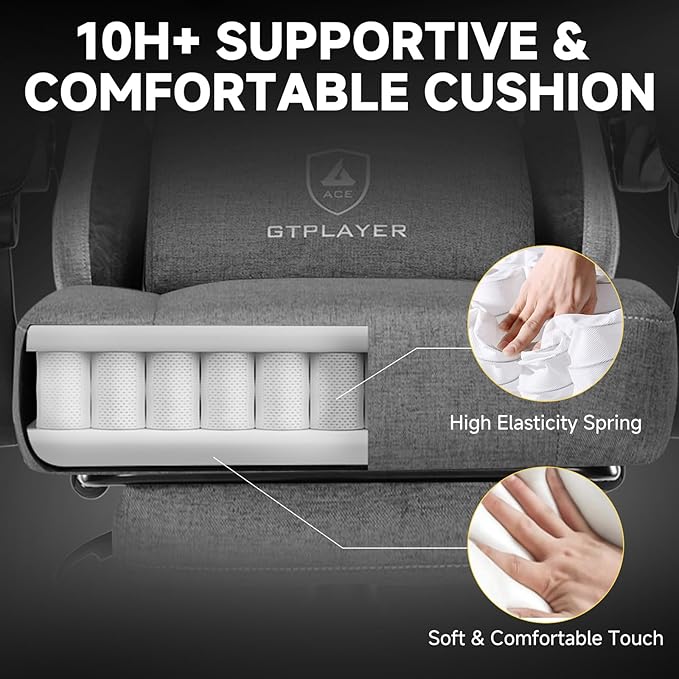 GTPLAYER Gaming Chair, Fabric Computer Office Chair with Pocket Spring Cushion, Ergonomic Office and Gaming, Video Gaming Chair with Linkage Armrests, High Back Desk Chair with Adjustable Recliner