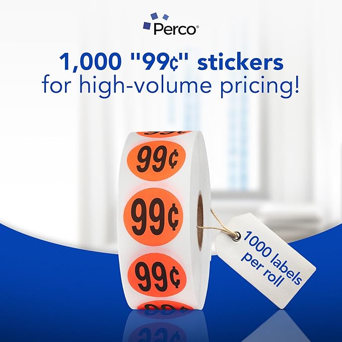 Perco Fluorescent Red 1-Inch Circle 99 Cents Promotional Sale Stickers—1,000 Labels/Roll—Ideal for Storefronts, Retail Merchandising, Flea Markets, Sales Events, Discount Marking, Clearance—USA Made