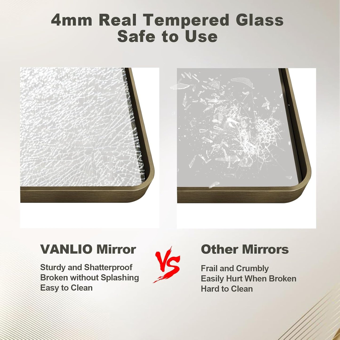36x36 Inch Bronze Framed Bathroom Mirror, Rectangle Brushed Bronze Metal Vanity Mirror, Square Modern Wall Mirror, Rounded Corner, Tempered Glass, Anti-Rust, Shatterproof (Horizontal/Vertical)