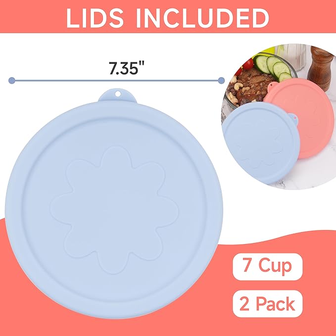 7 Cup Silicone Replacement Lids Storage Cover for Anchor Hocking Glass Bowls (Container not Included) 2 Pack Microwave, Dishwasher and Freezer Safe