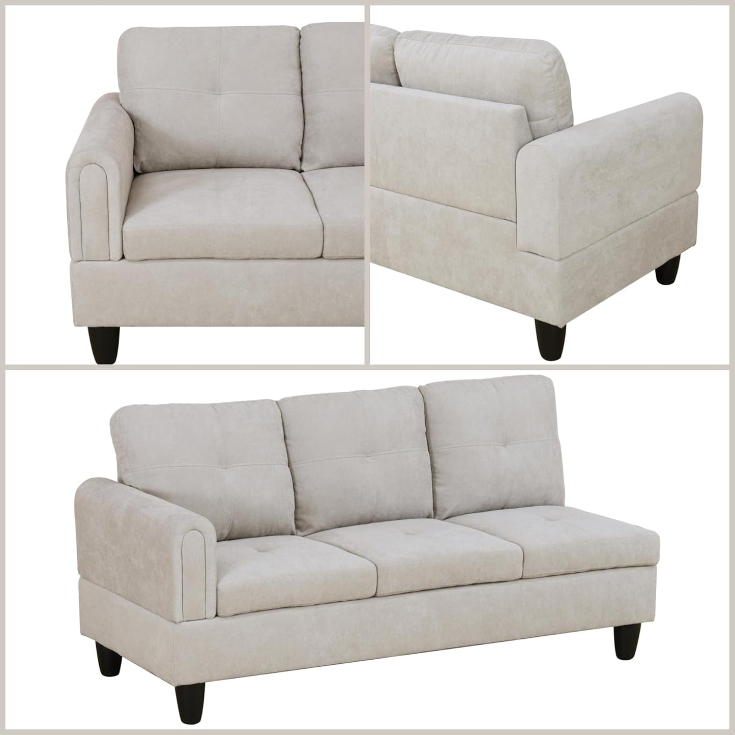 L Shaped Sectional Couches, Modern Modular Sectional Sofa for Living Room Bedroom Furniture, Cozy 4 Seat Couch with Ottoman Storage & Chaise, Gray White