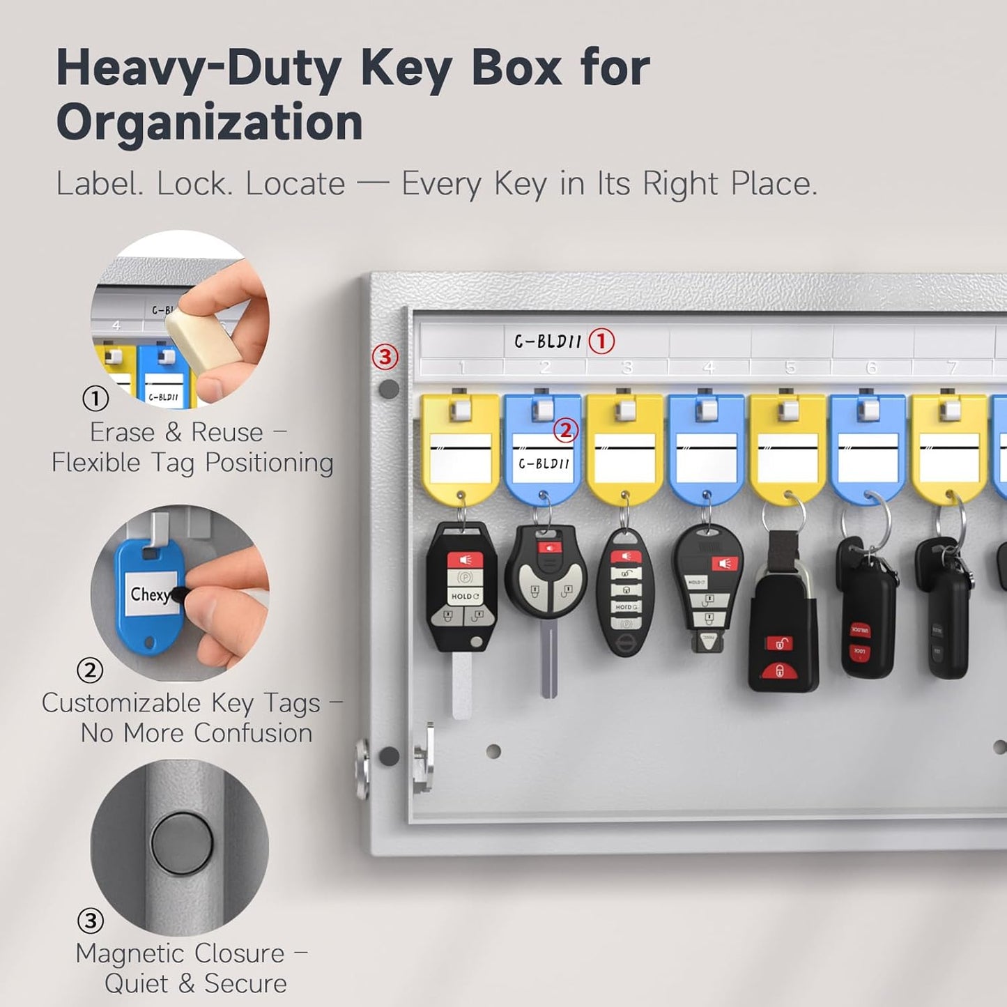 WeHere 16 Key Lock Box Wall Mount, Smart Key Cabinet with Key Tags, Bluetooth App Control, OTP & Password Unlock, Wi-Fi Remote Unlock (Bridge Sold Separately), Steel Key Safe for Office Home Business