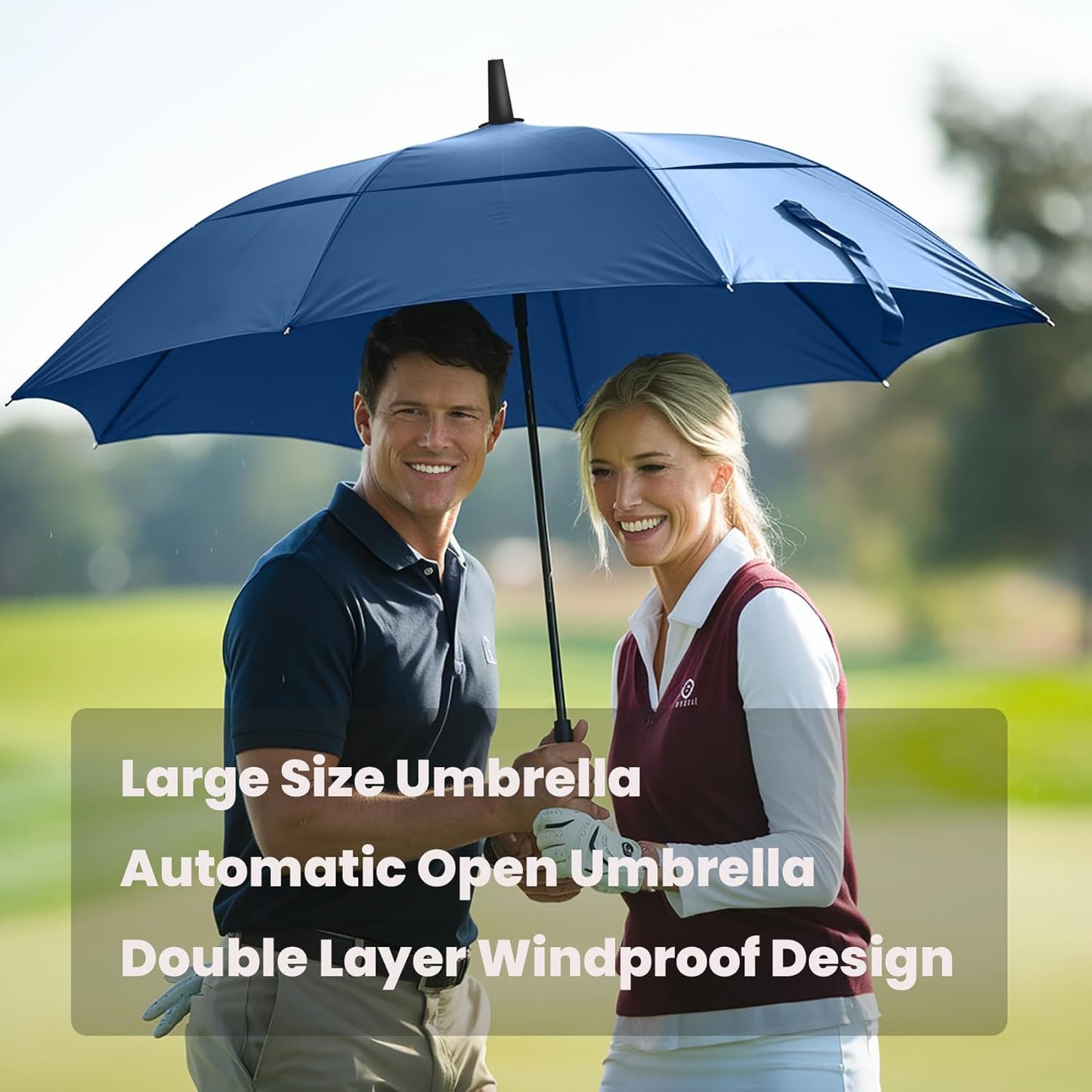 MRTLLOA Extra Large Golf Umbrella, 54/62/68/72 Inch Automatic Open, Oversize Double Canopy Vented Windproof Waterproof Sports Umbrellas for Rain