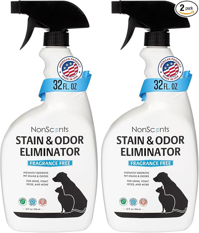 NonScents Stain & Odor Eliminator Spray for Strong Odor - 32 oz - Pet Odor Eliminator for Home - Carpet Stain Remover for Cats and Dog Pee - Cat Urine Destroyer - Carpet Cleaner Spray (Pack of 2)
