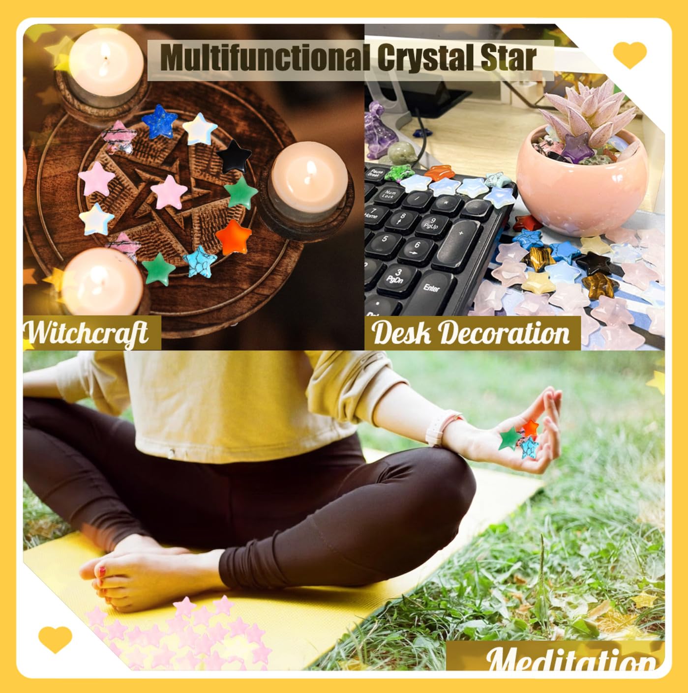 DUQGUHO 20 Pcs Opalite Crystals Star Healing Crystal Set Polished Stone Protection Sacred Meditation Energy Reiki Balancing Opal Crystal