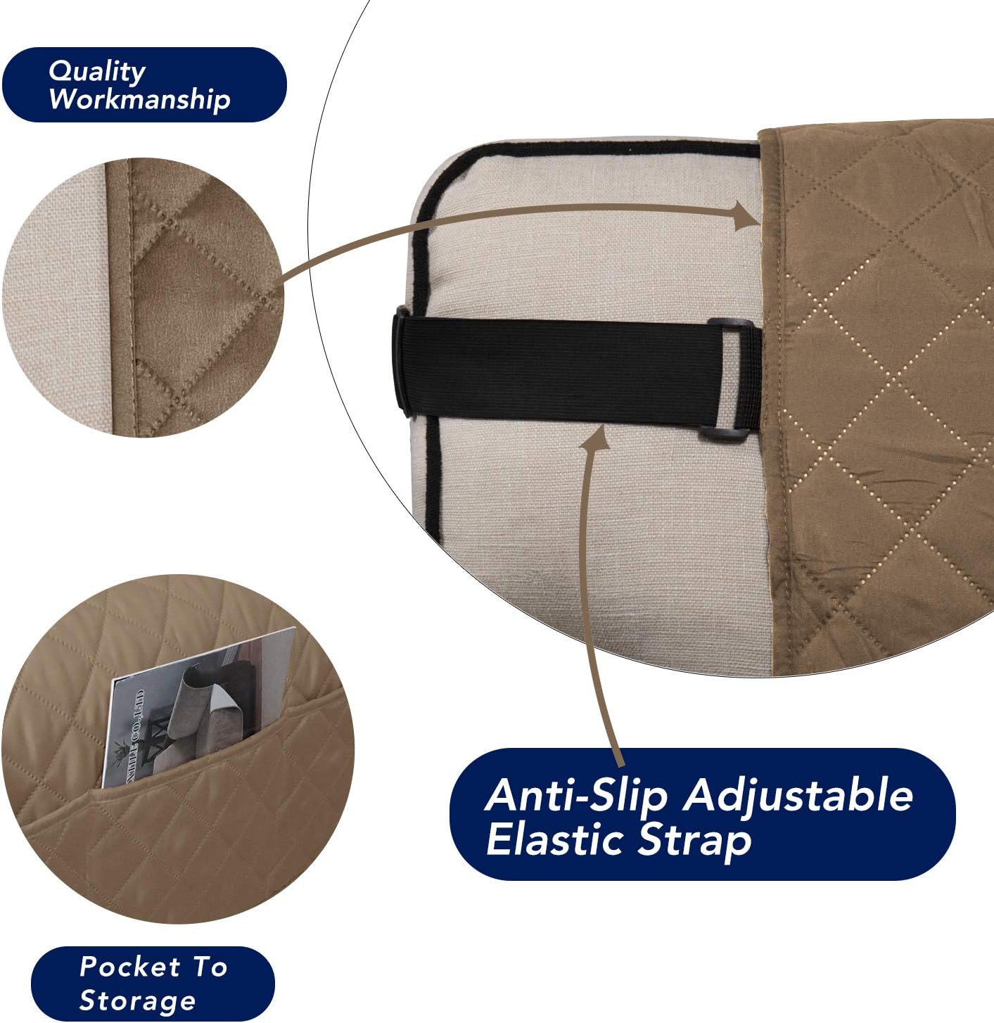 PureFit Reversible Sofa Cover Water Resistant Chair Couch Cover, Machine Washable Furniture Cover with Non-Slip Foam and Adjustable Strap for Dogs, Pets (Chair, Camel/Ivory)