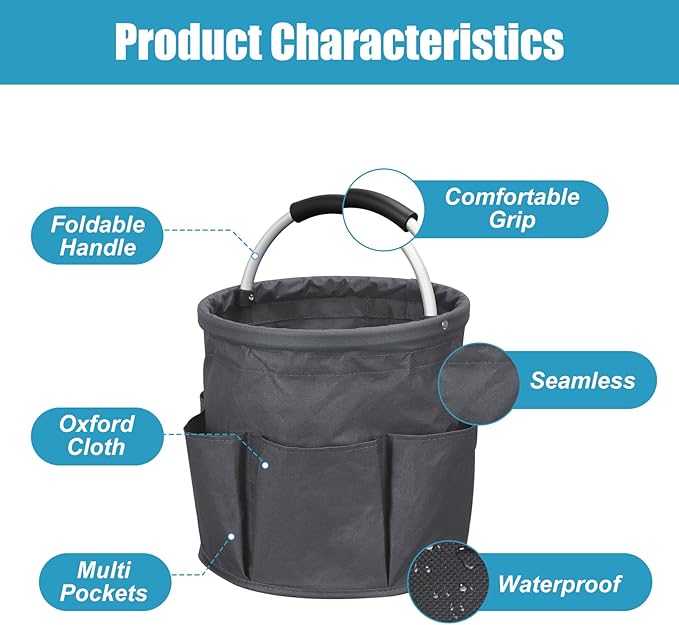 Cleaning Caddy for Cleaning Supplies, 17L Cleaning Supply Caddy with Handle Foldable Cleaning Supplies Organizer Bucket Tool Bag Organizer Cleaning Products Organizers for Home, Garden (Dark Gray)