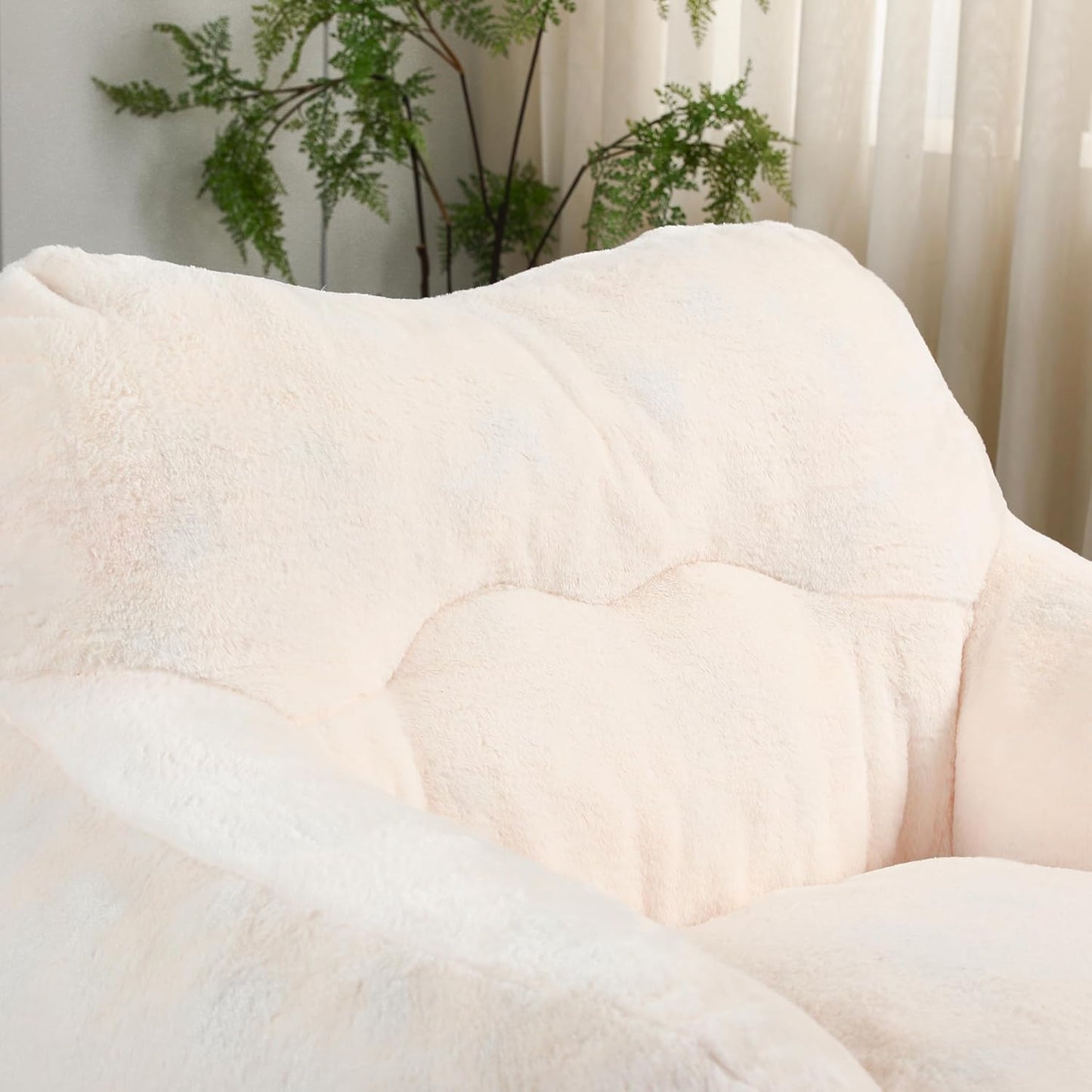 Furniliving Bean Bag Chair, Giant Bean Bag Chair Stuffed Floor Sofa for Adults Comfy Bean Bag Sofa with Back Support, Oversized Bean Bag Couch for Living Room Bedroom Dorm Office, Teddy, White