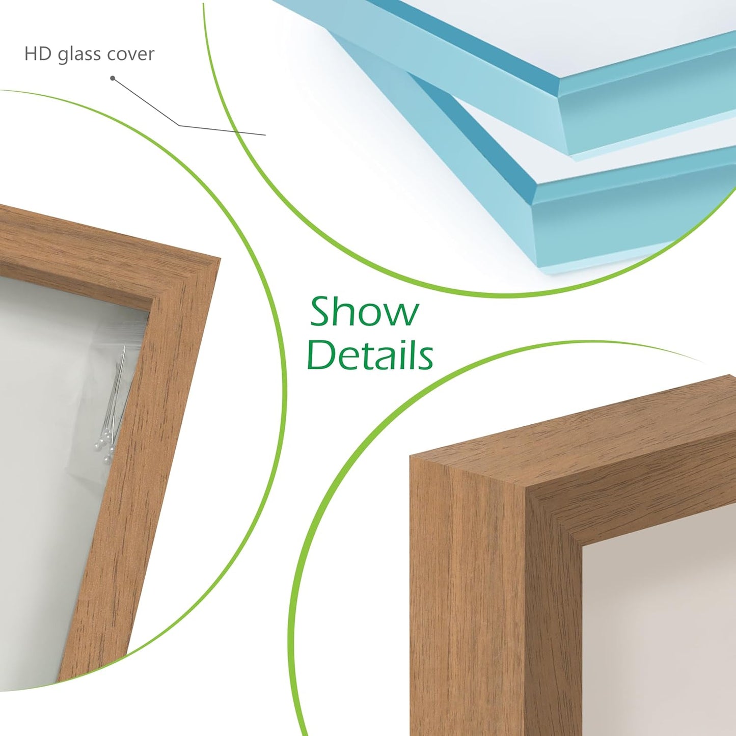FrameWorks Golden Oak Wooden Shadow Box Frame - 12' x 16' Display Case with Soft Felt Back, Tempered Glass, White Ball Push Pins