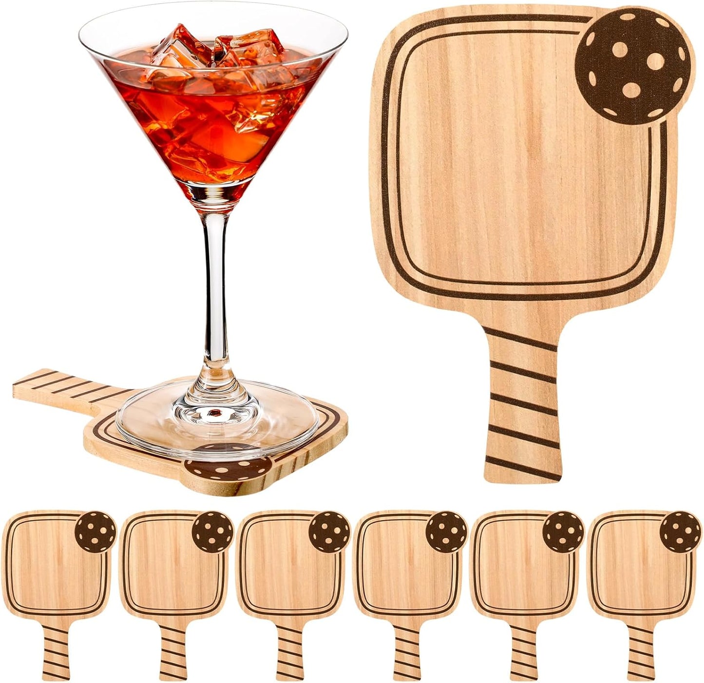 Hushee 6 Pack Christmas Gifts Drink Coasters Wood Coasters Set Paddle Shape with Handle Funny Gift for Women Men Sports Lovers Fans Party Favors Decorations