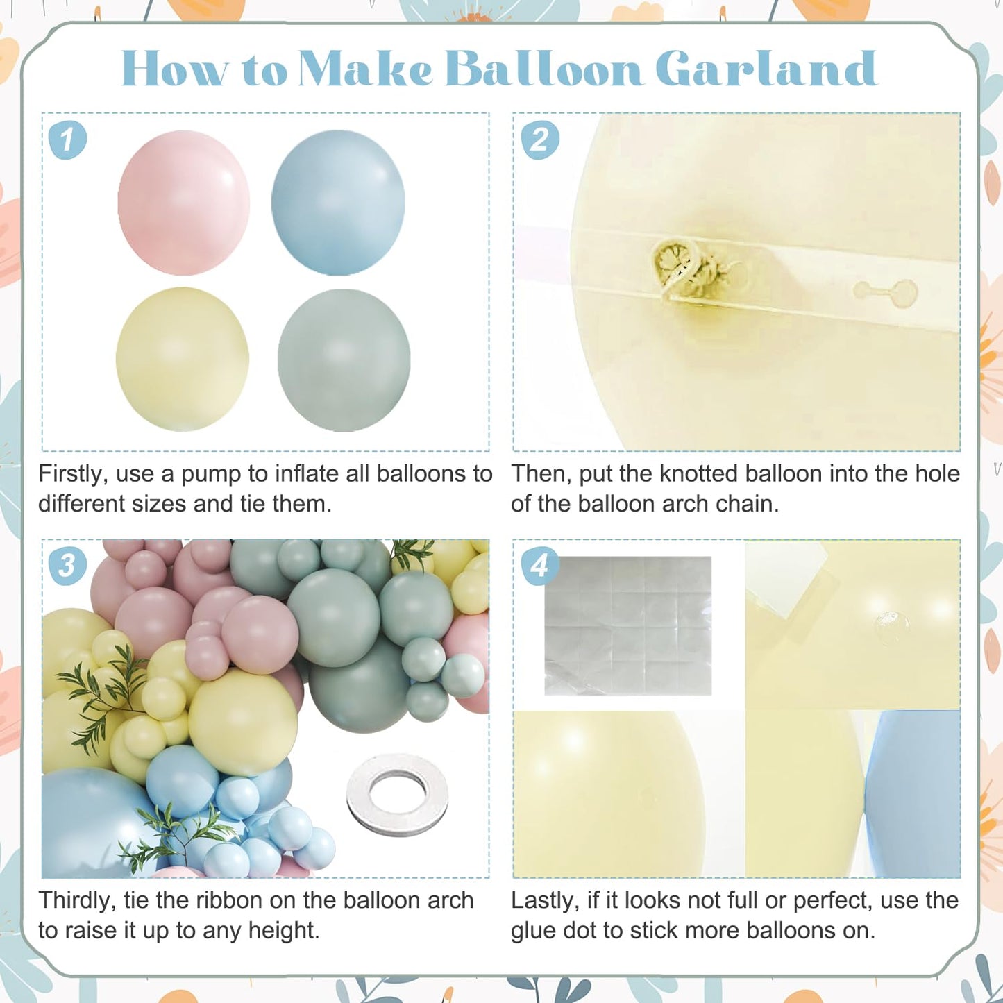 Pink Blue Yellow Pastel Balloon Arch Kit, 124Pcs Macaron Light Pink Blue Yellow Balloons for Spring Tea Party Baby Shower Wedding Birthday Gender Reveal Party Decorations