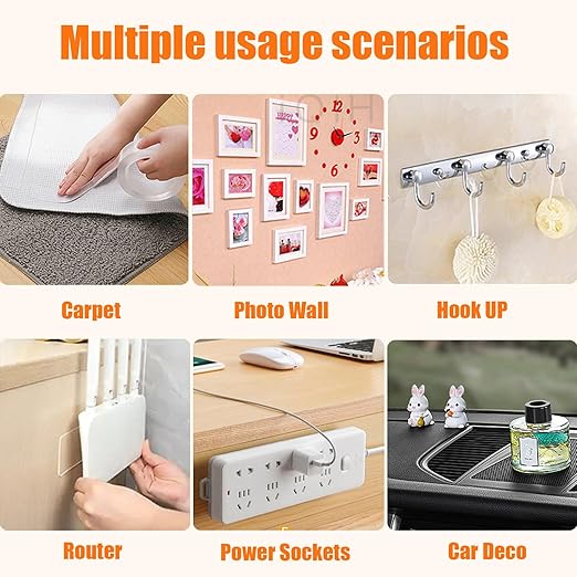 16.5FT Double Sided Tape Heavy Duty, Extra Large Strong Nano Double Stick Mounting Tape, Removable Clear Adhesive Tape for Home, Office, Car, Outdoor Use, Picture Hanging, Poster, Rug Fixing Strips