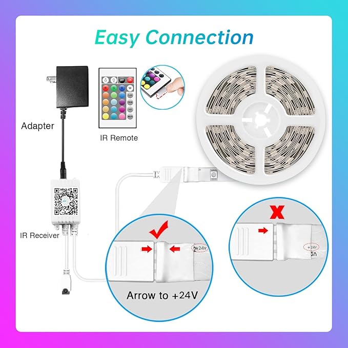 TJOY 25ft Bluetooth LED Strip Lights, Music Sync 5050 LED Light Strip RGB Color Changing LED Lights