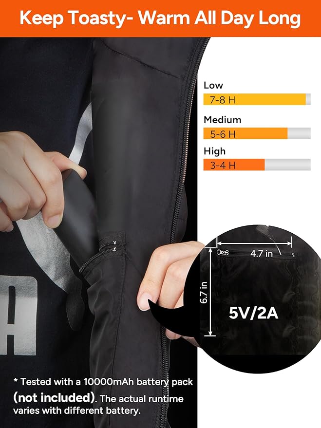 DR.PREPARE Heated Vest, Unisex Winter Hooded Heated Vests Outerwear for Men Women, Lightweight USB Electric Heated Clothing Vest with 3 Heating Levels, Adjustable Size (Battery Pack Not Included)