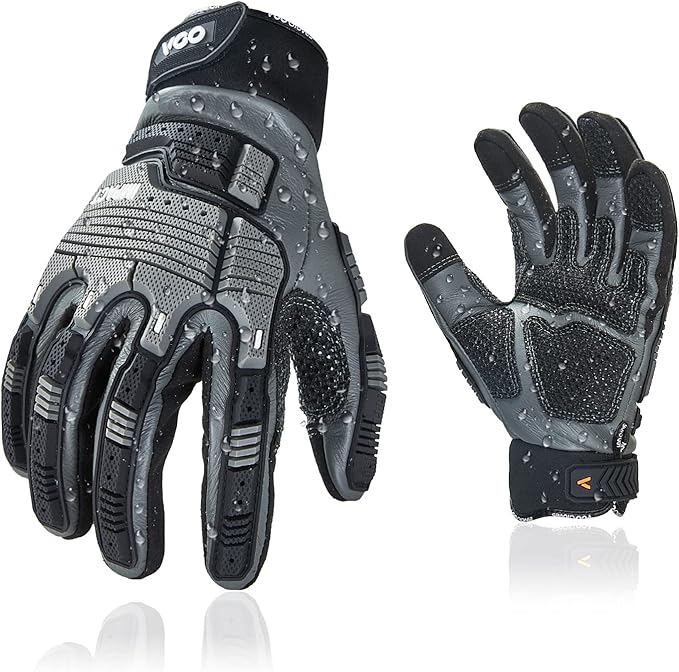 Vgo...…1Pair Leather Heavy Duty Work Gloves,Mechanics Gloves,Water Resistant,Impact Resistant,Anti-Vibration(CA7722WR)