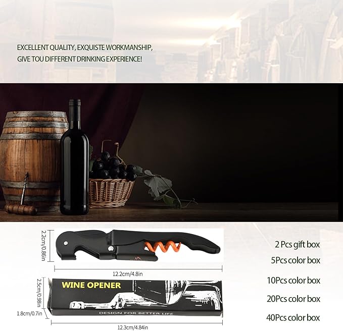 Wine Opener Waiter Corkscrew, Professional Wine Key for Servers, Bartender with Foil Cutter, Manual Wine Bottle Opener Double Hinged (2 Gift Box, Black Orange)