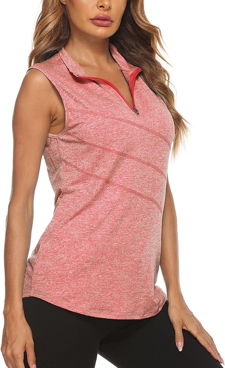 Koscacy Women's Sleeveless Golf Tennis Polo Shirts Zip Up Dry Fit Workout Tank Tops Athletic Shirt