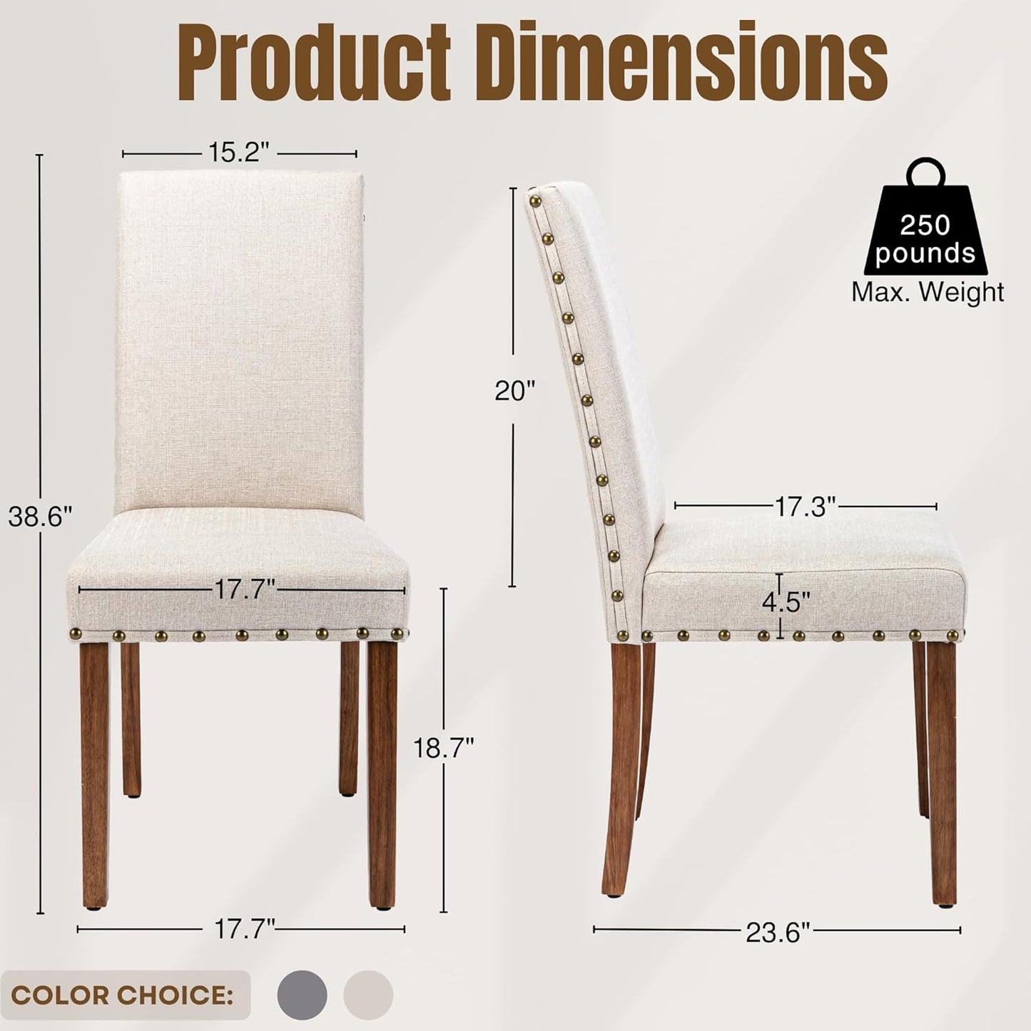 Parsons Kitchen Dining Chair Set Room Modern Upholstered Stylish Fabric High Back with Bronze Nailhead Trim