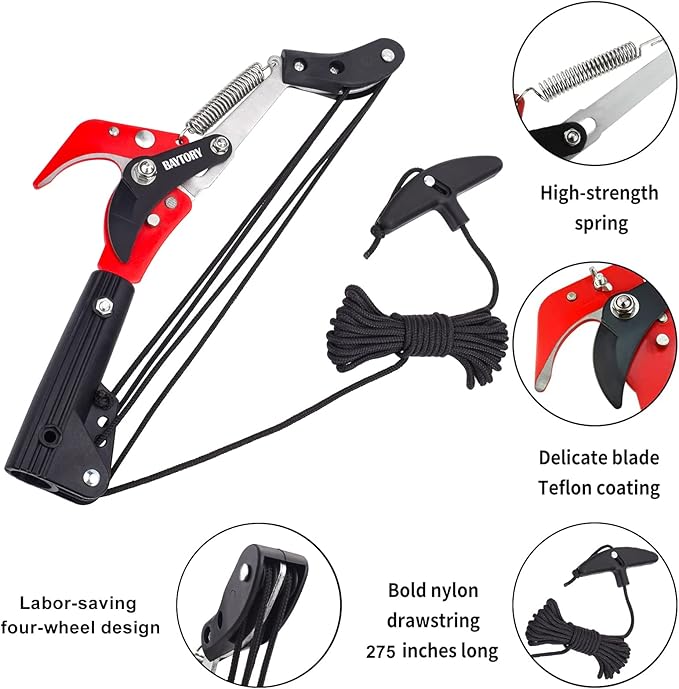 BAYTORY Extendable Tree Pruner Saw Head Without Pole, High-Altitude Branches Trimmer Pruning Shears, Harvester Clipper for Plant Twig Vine, Labor-saving 4 Wheels Garden Trimming Tool