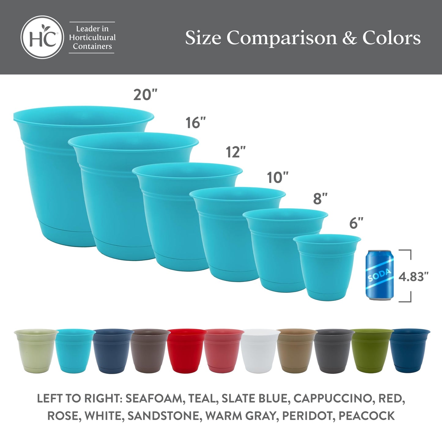 The HC Companies Eclipse Round Planter With Saucer - Outdoor & Indoor Plant Pot with Drainage Holes - Lightweight, UV-Resistant Plastic Pots For Plants, Flowers & Herbs (12" Teal, Pack of 1)