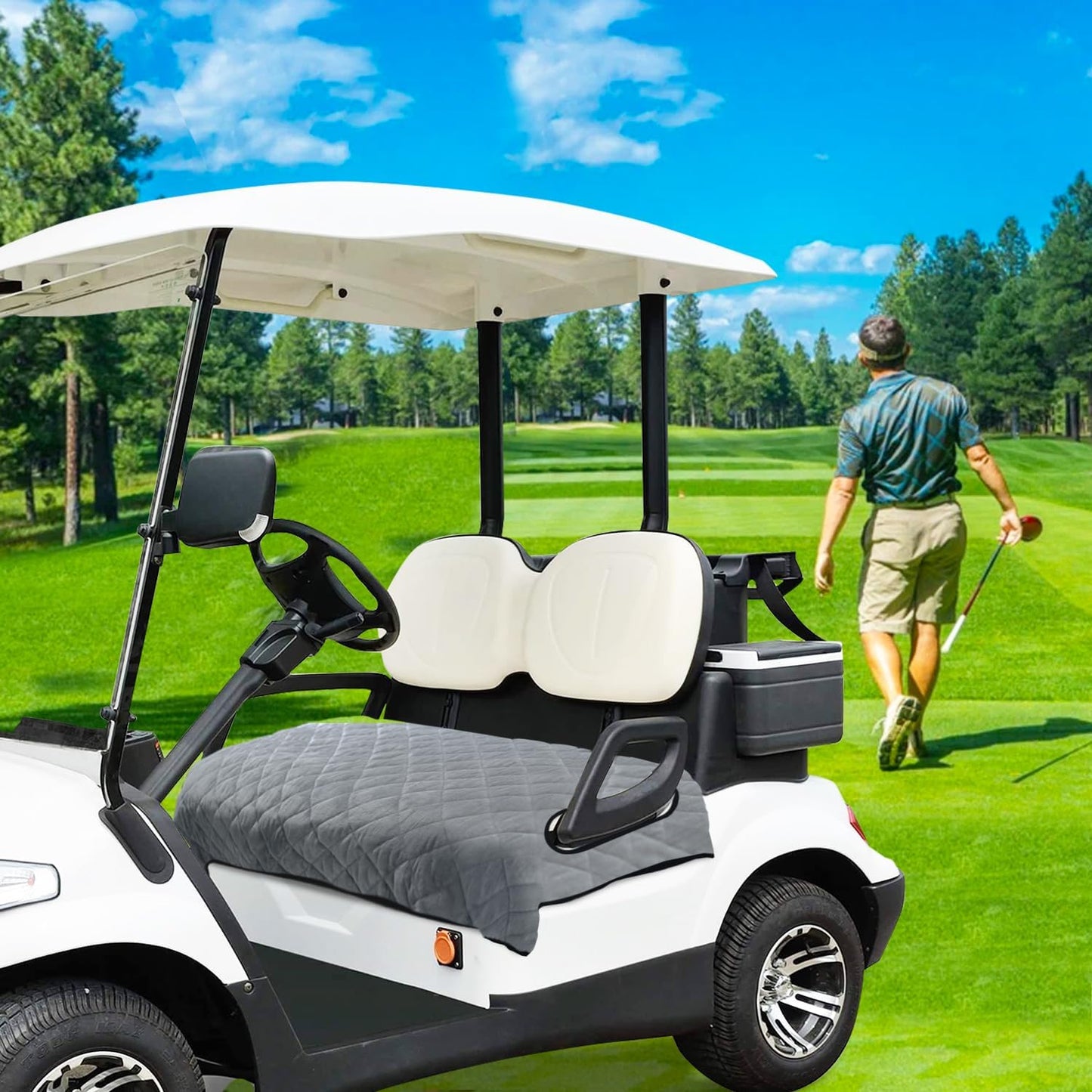 YOKYHOM Golf Cart Seat Covers, Golf Cart Seat Towel Blanket, Short Plush Surface, Soft and Comfortable, Suits EZGO, Yamaha, Club Car and Other 2-Seat Golf Carts, 51"x 30.5", Light Gray