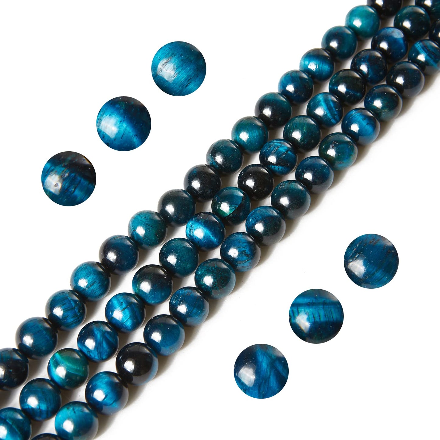 60pcs 6mm Aquamarine Tiger Eye Beads Natural Gemstone Beads Round Loose Beads for Jewelry Making