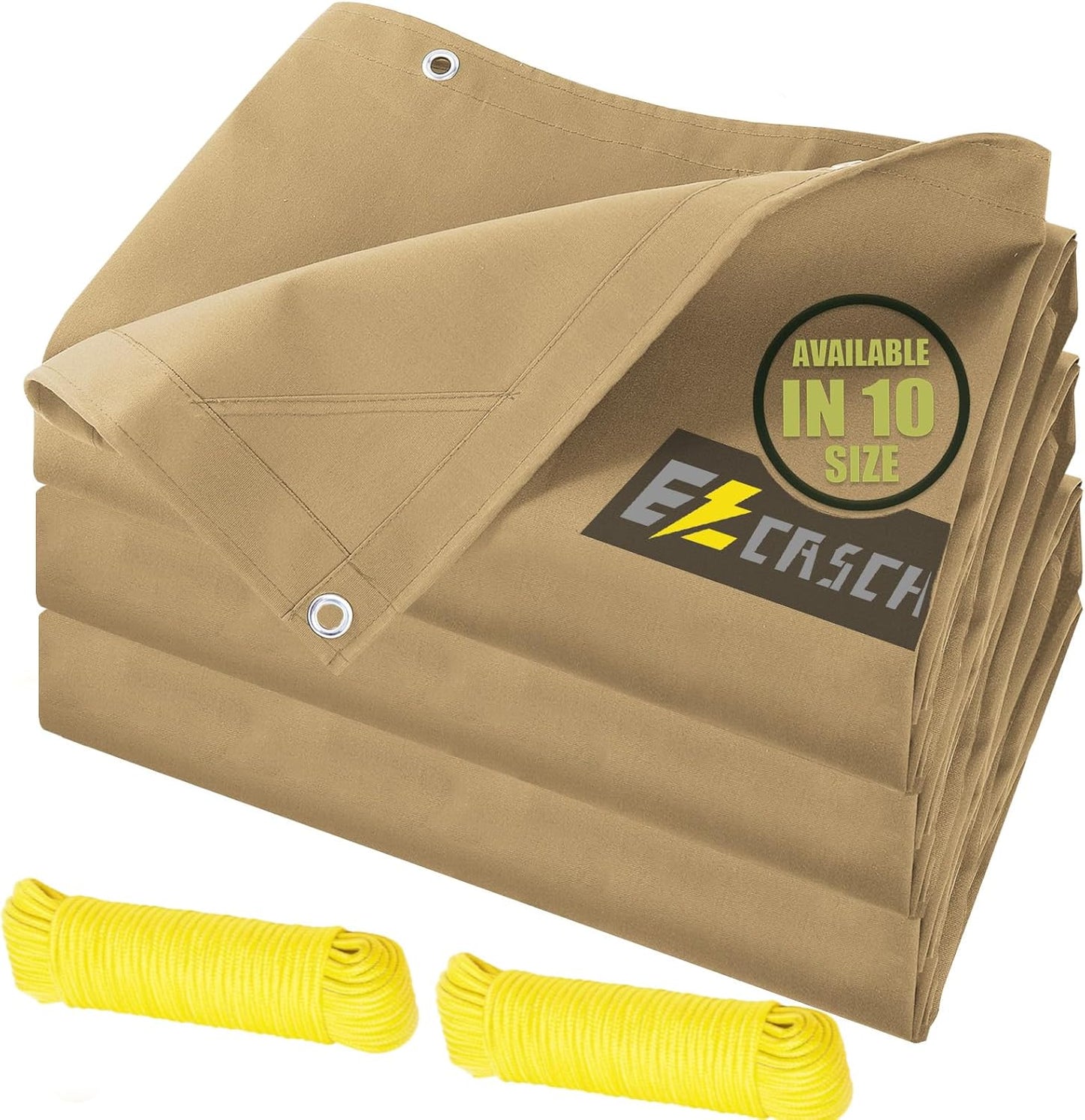 8’x10’ Canvas Tarps Heavy Duty Waterproof Tarpaulins with Aluminum Grommets,UV Resistant, 22Mil Multipurpose Drop Cloth, 14oz Cover Sheet for Outdoor and Indoor Use with Ropes Yellow