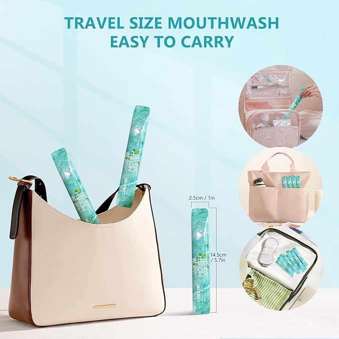 Mouthwash Travel Size Portable 60 Individual Disposable Packets to Go, Alcohol & Fluoride Free Fresh Mint Mouthwash Strips for Superior Oral Hygiene (Pack of 60)