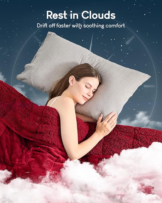 Cottonblue Sherpa Weighted Blanket for Adults 20 lbs Queen Twin Size 60x80 inches, Fuzzy Fleece Weighted Throw Blankets Cozy for Sleeping, Calming and Relax, Soft Heavy Blankets for Bed Sofa, Burgundy