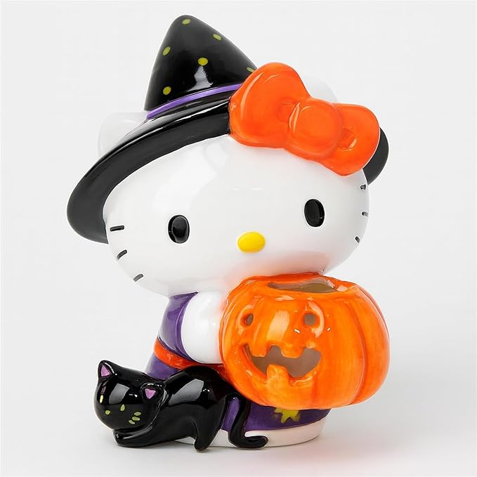 Blue Sky Clayworks Hello Kitty Halloween Trick-or-Treat Witch Figurine, Ceramic, 4.5" L x 3.825" W x 6" H, Kawaii Pumpkin Night Charm
