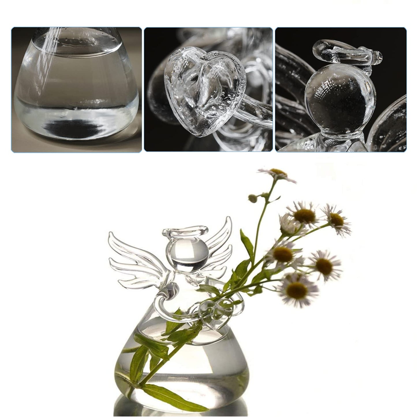 GENEDEY Angel Design Glass Vases Clear Flower Plant Terrarium Container Hanging Vase Wedding Decor Garden Ornaments Hanging Planter (Pack of 10)