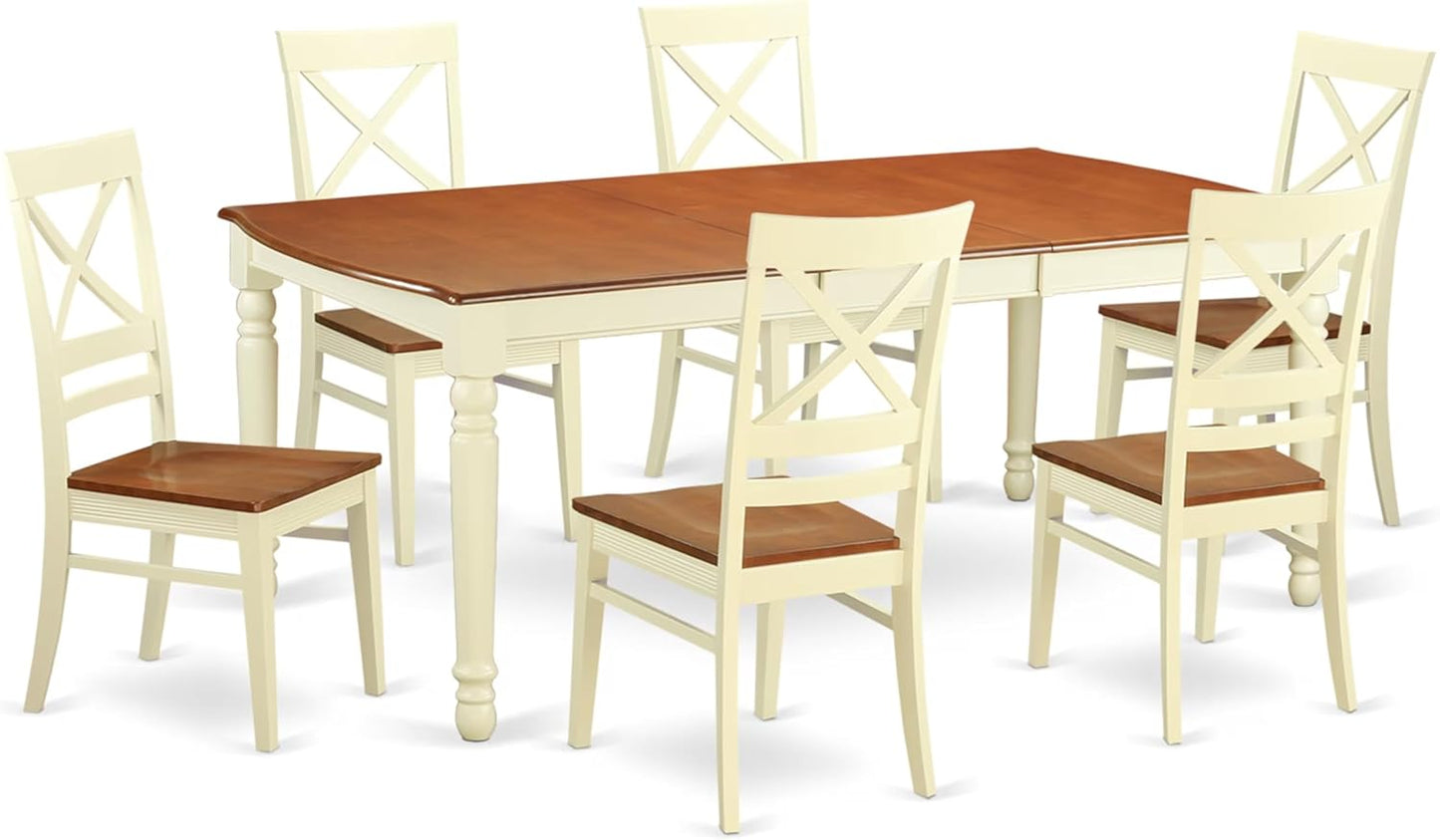 East West Furniture DOQU7-WHI-W 7 Piece Dining Room Table Set Consist of a Rectangle Wooden Table with Butterfly Leaf and 6 Kitchen Dining Chairs, 42x78 Inch, Buttermilk & Cherry