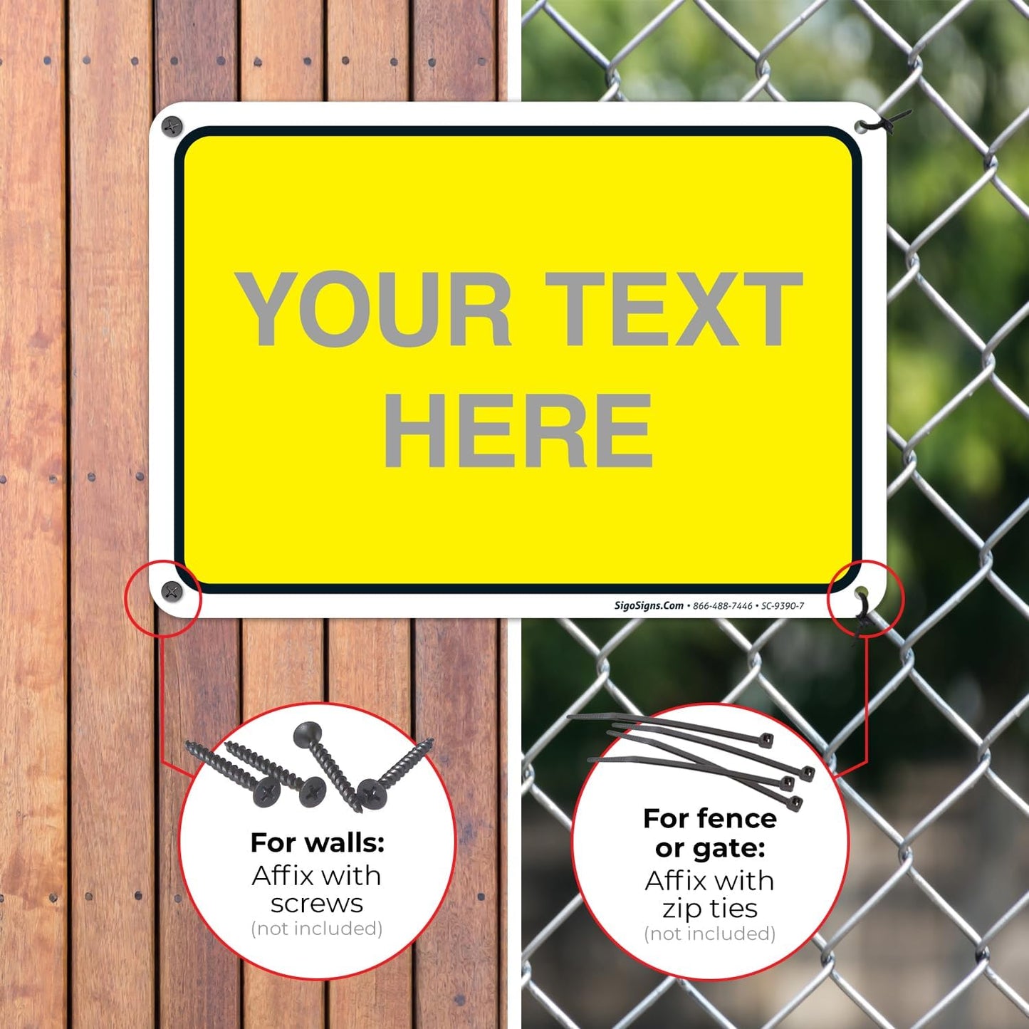 Personalized Custom Yellow Background Customize for Office, Business, Workplace, Home, Airbnb, Delivery Sign, 10x7 Inches, Rust Free .040 Aluminum, Fade Resistant, Made in USA by Sigo Signs