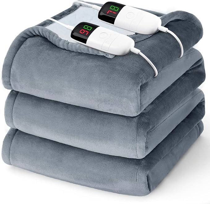 Heated Electric Blanket Queen Size - 84" x 90" Heating Blanket with Dual Control, 10 Heating Levels & 8 Hours Auto Off, Soft Warm Flannel Blanket, Christmas Birthday Gifts for Senior Grandma
