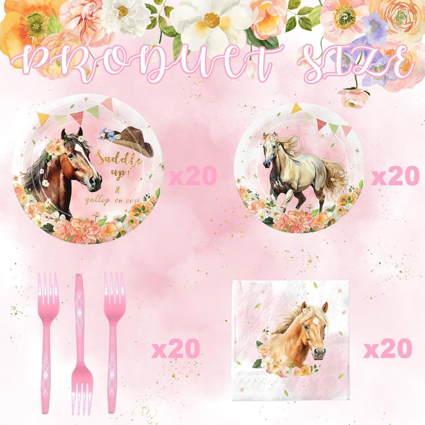 Girl Horse Party Decorations Set - Fun Horse Party Plates, Napkins, and Forks for an Exciting Celebration - Disposable Horse-Themed Party Supplies for Birthdays and Events