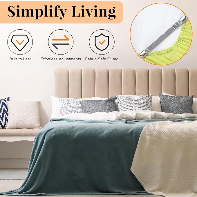 Boao 12 Pcs Bed Sheet Clips Straps Sheet Corner Straps Holder Adjustable Mattress Clips, Elastic Bed Grippers Suspender Fasteners Holder for Home(Black Gray White,8-12 Inch Length)