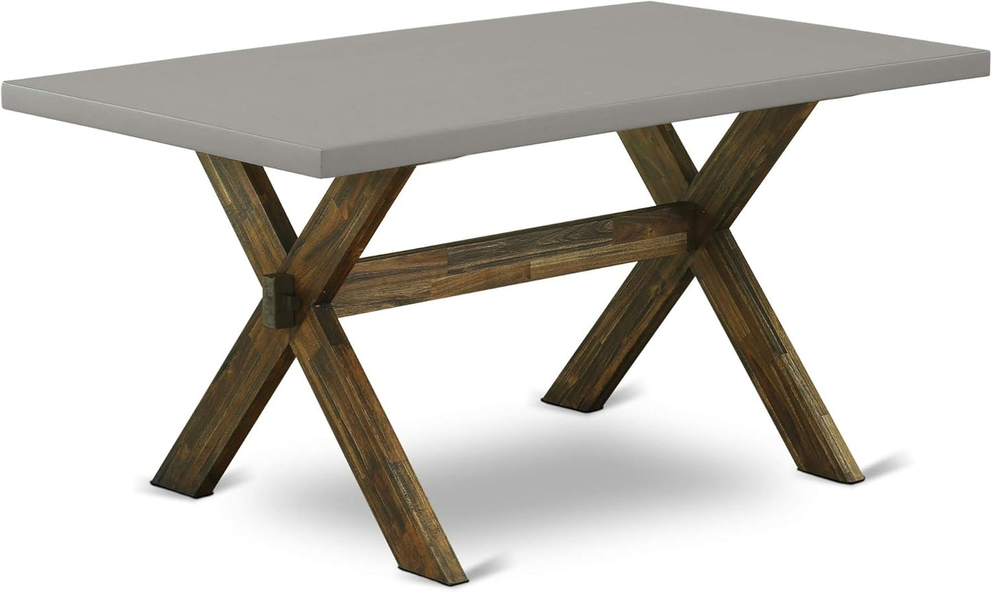East West Furniture X797FL716-9 9 Piece Dining Set Includes a Rectangle Dining Room Table with X-Legs and 8 Dark Khaki Linen Fabric Upholstered Parson Chairs, 40x72 Inch, Multi-Color