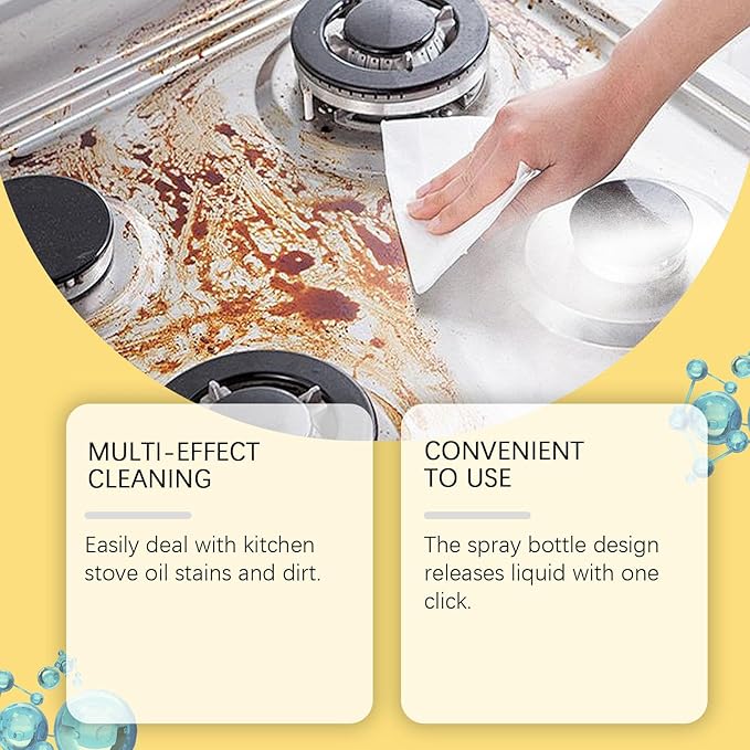 Fiell Heavy Grease Cleaner with Mild Formula Quick Decomposition,240ml Clean Kitchen up Oil Stains Spray,Kitchen Oil Cleaner,Multipurpose Oils Stain Remover Spray for Oven,Gas Stove,Cabinets,Grill (1)