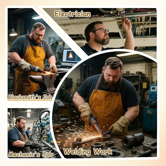 Urby Big and Tall Plus Size Work Apron: Flame Resistant Leather Welding Apron, Wood and Workshop Canvas. Butcher Rubber.