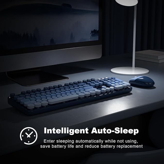 Wireless Keyboard Mouse Combo, Retro Typewriter Full-Size Keyboard with Round Keycaps, 2 in 1 USB Connected Mouse for Windows PC, Laptop, Computer, Desktop, Home and Office Use