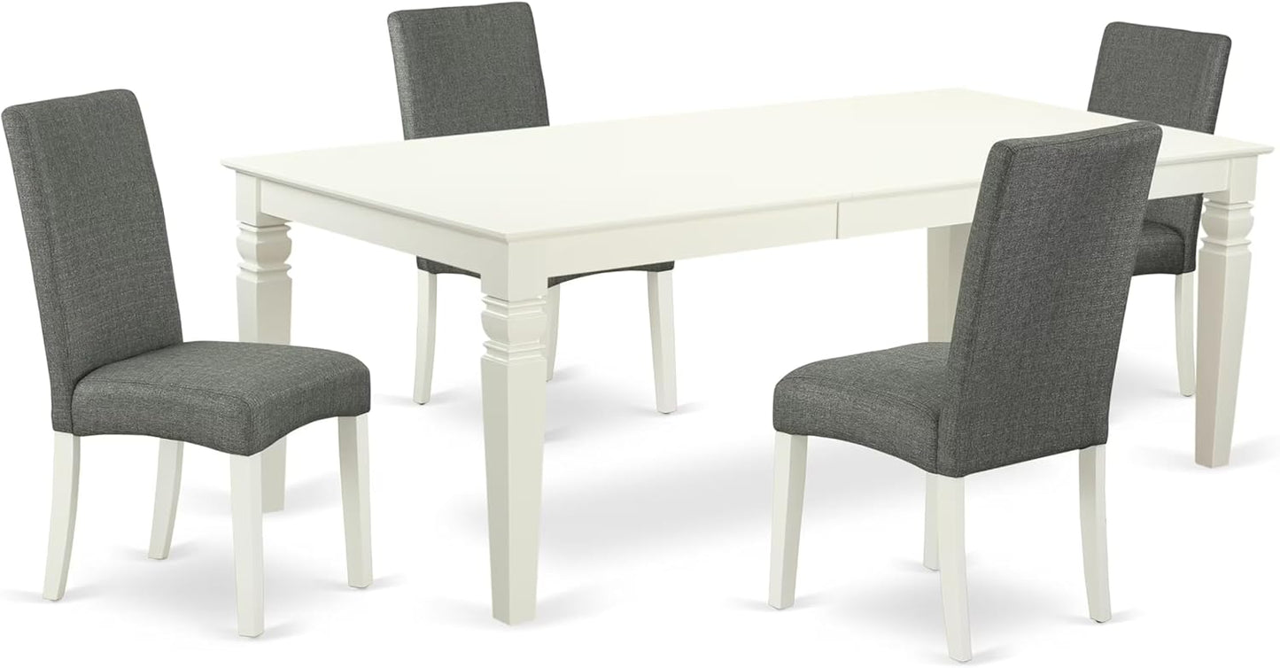 East West Furniture LGDR5-LWH-07 5 Piece Kitchen Table Set for 4 Includes a Rectangle Butterfly Leaf Dining Table and 4 Gray Linen Fabric Upholstered Chairs, 42x84 Inch, Linen White