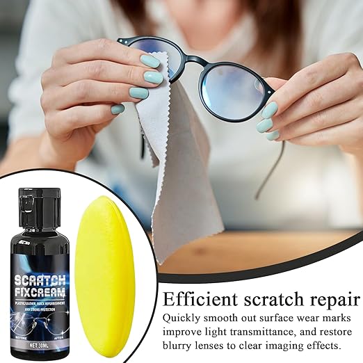 Glasses Scratch Repair Kit – Liquid Lens Polishing Solution, Scratch Removal Cleaner with Sponge, Optical Restoration Compound | for Sunglasses, Eyeglasses, Phone, Watch, Camera, Window, Screen