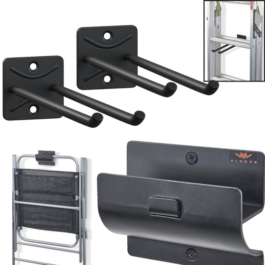 ALWORG Heavy Duty Utility Hooks Bundle - Ladder Hanger for Garage Wall - Versatile Tool Holder to Maximize Space in Yard, Shed. Hang Wheelbarrow Folding Chair and More Organize Chairs, Brooms, Tire