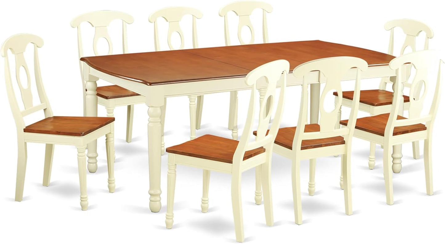 East West Furniture DOKE9-WHI-W 9 Piece Dining Room Furniture Set Includes a Rectangle Wooden Table with Butterfly Leaf and 8 Kitchen Dining Chairs, 42x78 Inch, Buttermilk & Cherry
