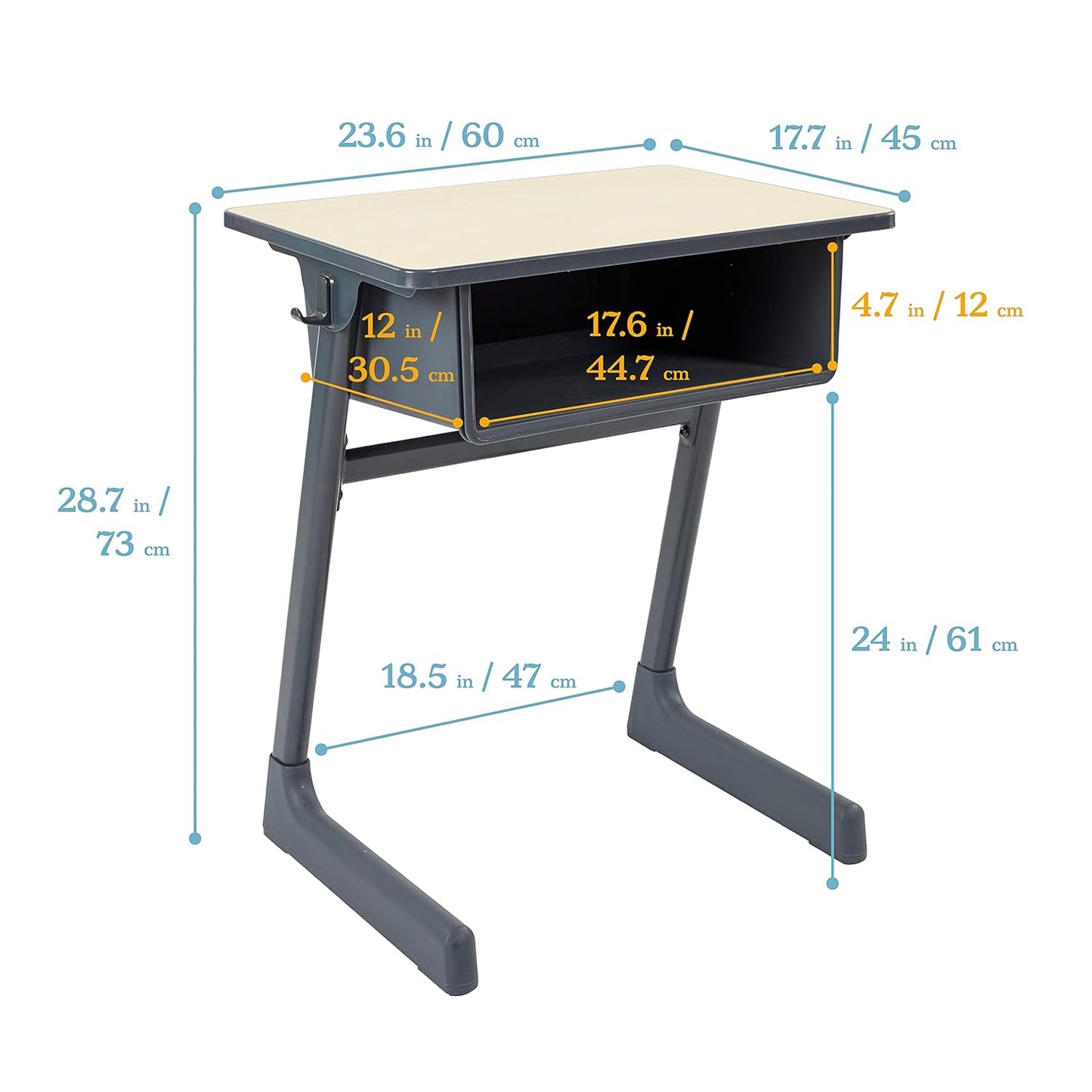 ECR4Kids Cave Open Front Desk with Plastic Book Box, Classroom Furniture, Maple/Black